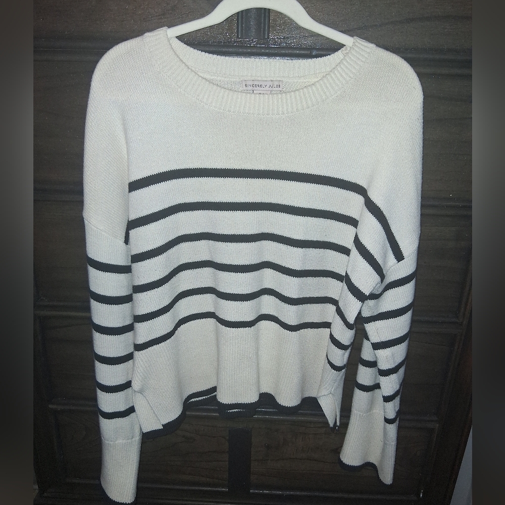 Women's Sweater - Black and Cream Stripes